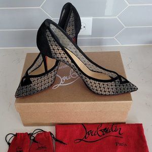 Christian Louboutin 85 Black Neoalto Suede Mesh Resille Stiletto Size 41